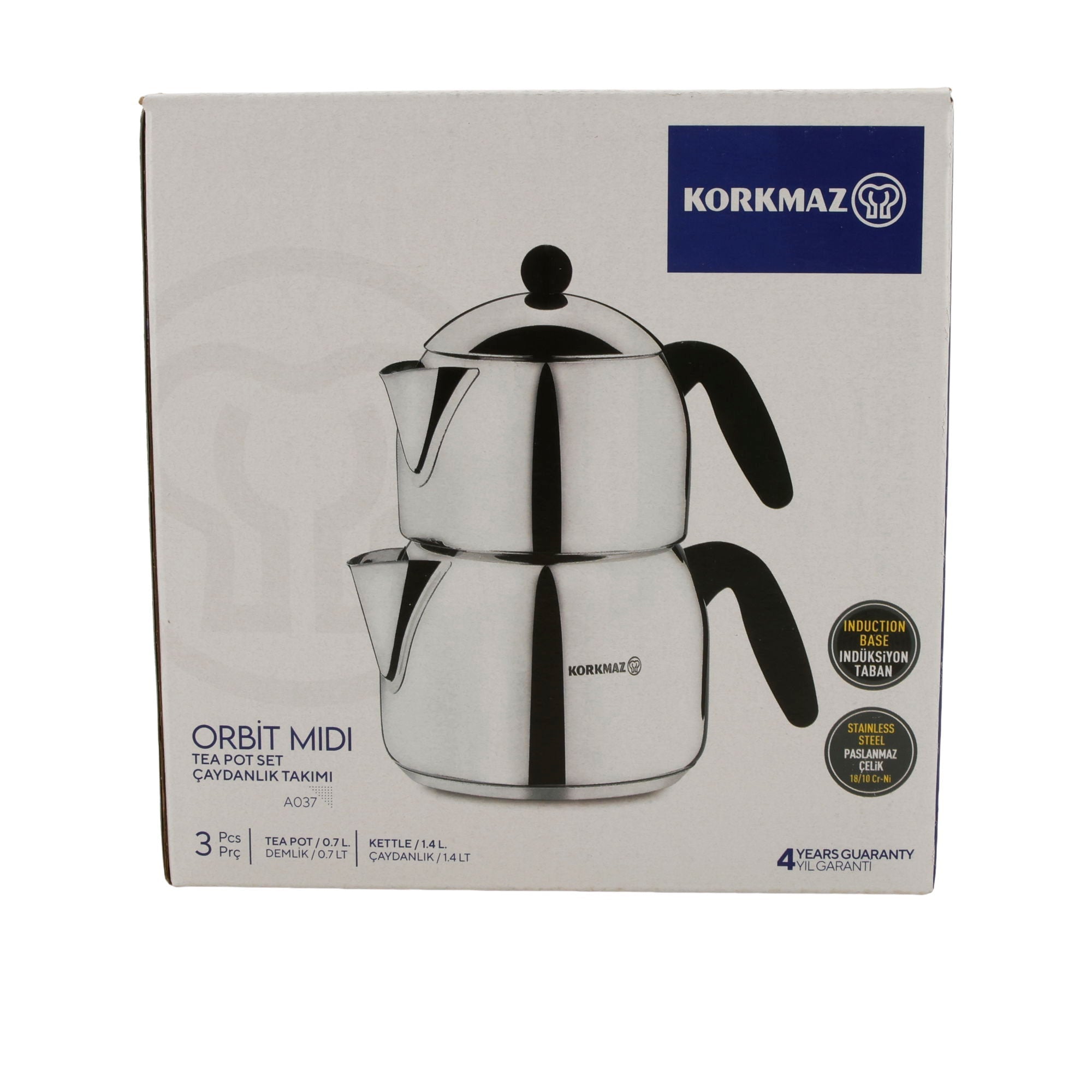 Korkmaz Orbit Midi Teekannen-Set – 3-teilig (0,7 L & 1,4 L) Edelstahl 18/10 Korkmaz
